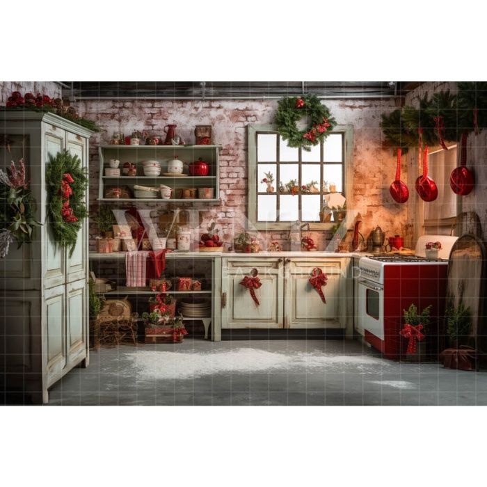 Fabric Photography Background Christmas Kitchen / Backdrop 4285