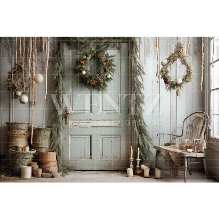 Fabric Photography Background Rustic Christmas Door / Backdrop 4353