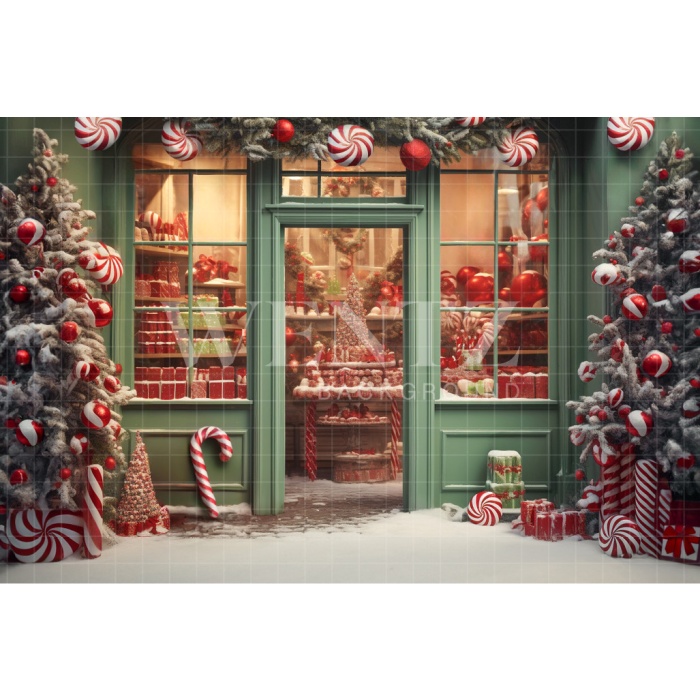 Fabric Photography Background Christmas Candy Shop / Backdrop 4381