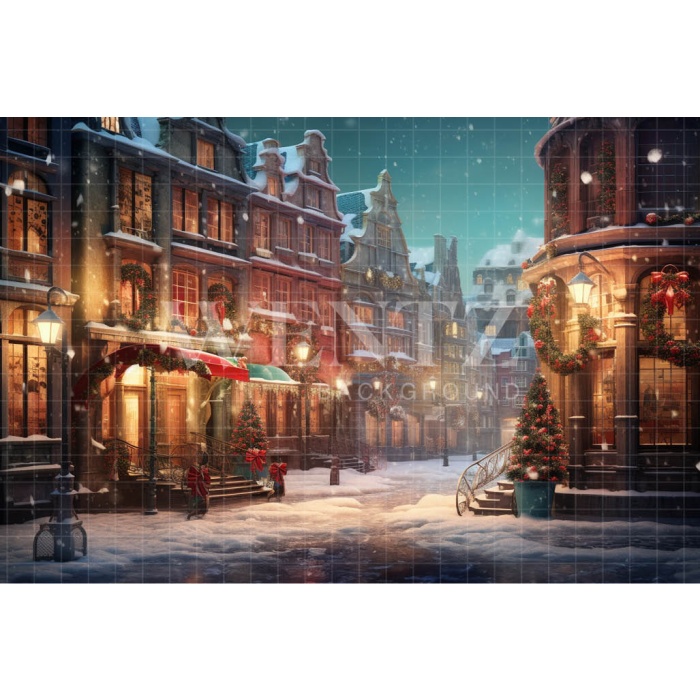 Fabric Photography Background Christmas Village / Backdrop 4387