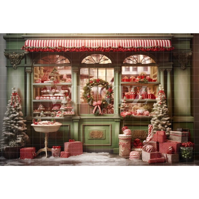 Fabric Photography Background Christmas Candy Shop / Backdrop 4390