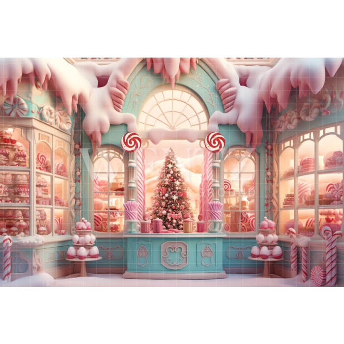 Fabric Photography Background Christmas Candy Shop / Backdrop 4492