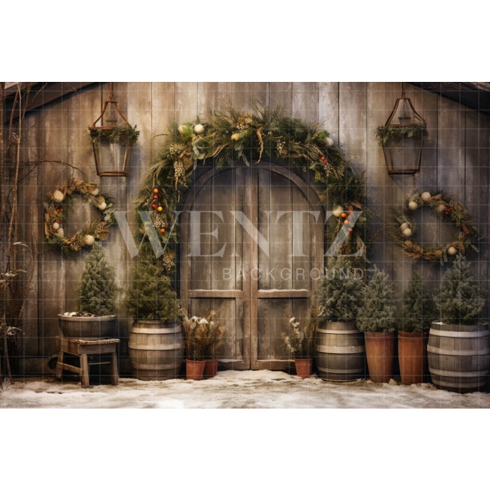 Fabric Photography Background Rustic Christmas Door / Backdrop 4524