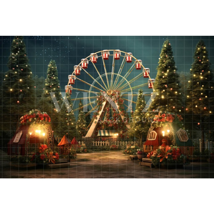 Fabric Photography Background Christmas Amusement Park / Backdrop 4527