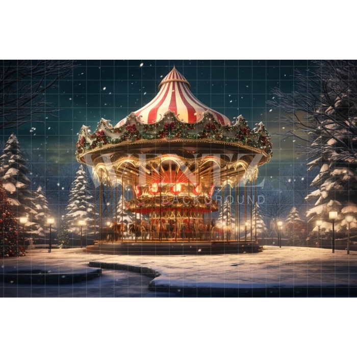 Fabric Photography Background Christmas Carousel / Backdrop 4540