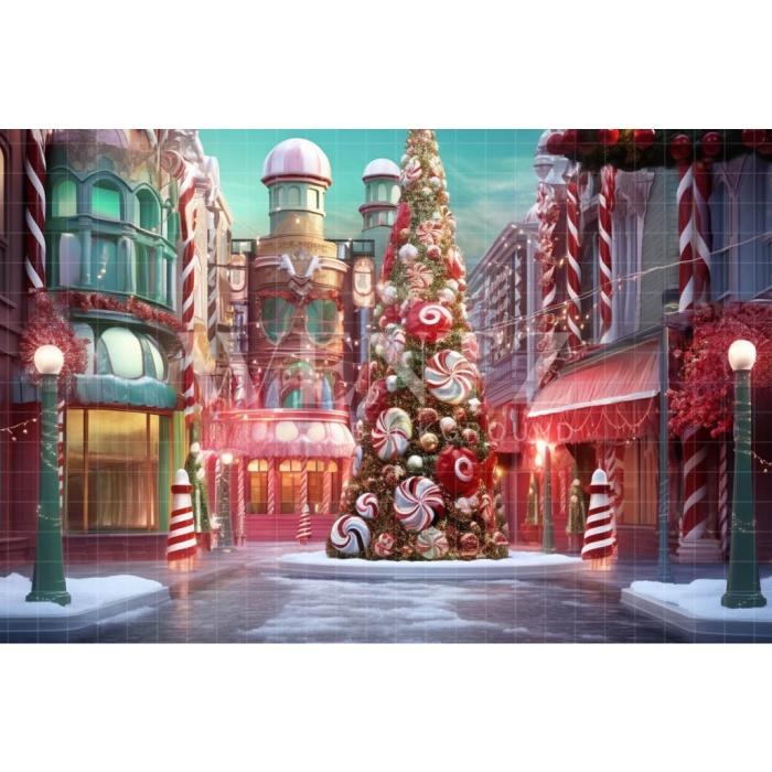 Fabric Photography Background Christmas Candy Village / Backdrop 4621