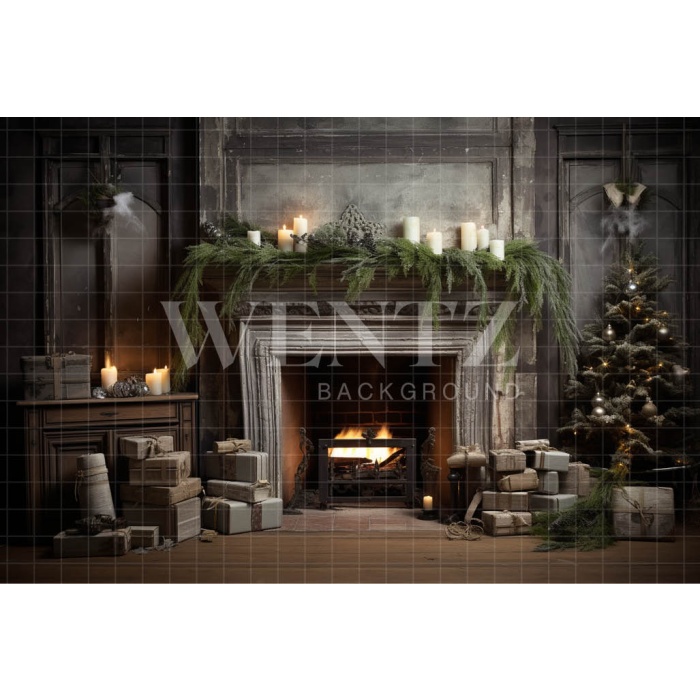 Fabric Photography Background Vintage Fireplace / Backdrop 4628