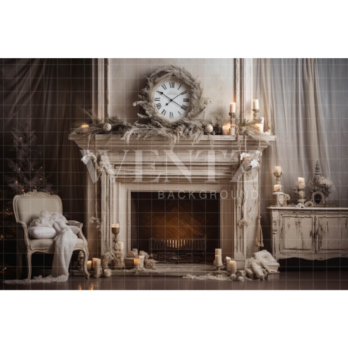 Fabric Photography Background Christmas Fireplace / Backdrop 4633