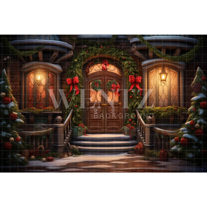 Fabric Photography Background Christmas House Front / Backdrop 4638