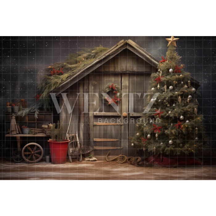 Fabric Photography Background Christmas Hut / Backdrop 4639