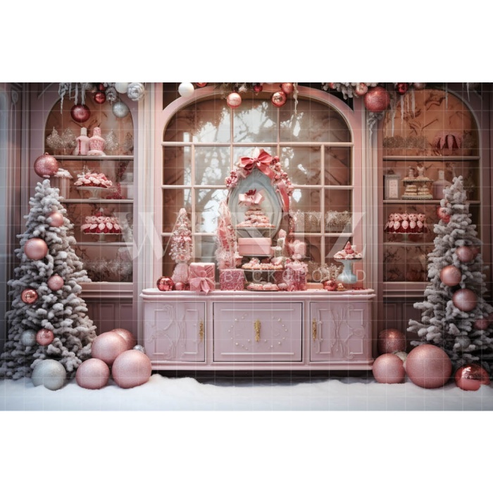 Fabric Photography Background Christmas Pink Shop / Backdrop 4642