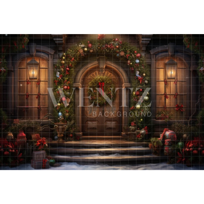 Fabric Photography Background Christmas House Front / Backdrop 4653