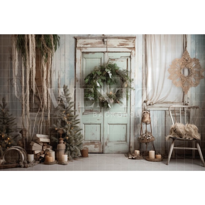 Fabric Photography Background Rustic Christmas Door / Backdrop 4655