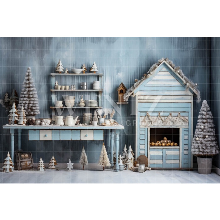 Fabric Photography Background Pastel Blue Christmas Kitchen / Backdrop 4665