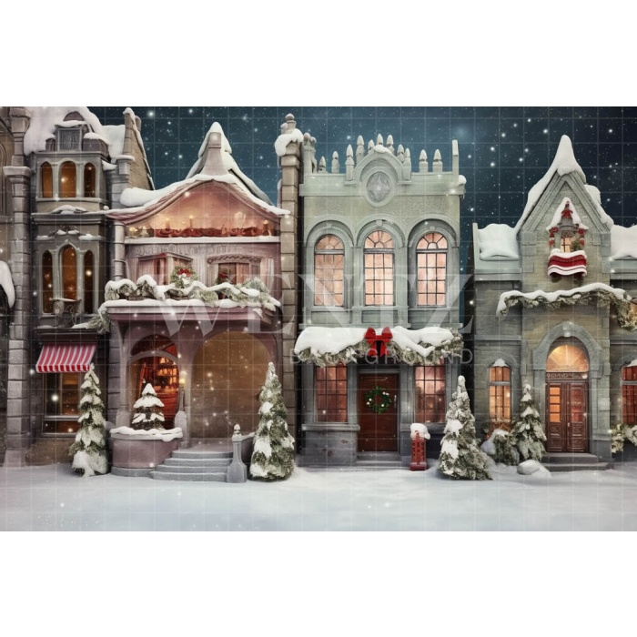 Fabric Photography Background Christmas Village / Backdrop 4707