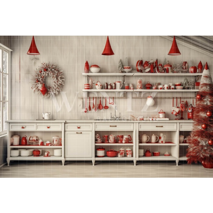 Fabric Photography Background Christmas Kitchen / Backdrop  4730