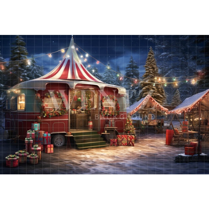 Fabric Photography Background Christmas Trailer / Backdrop 4731