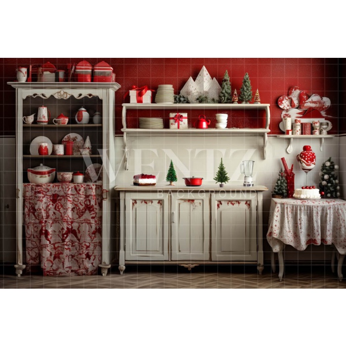 Fabric Photography Background Rustic Christmas Kitchen / Backdrop 4753