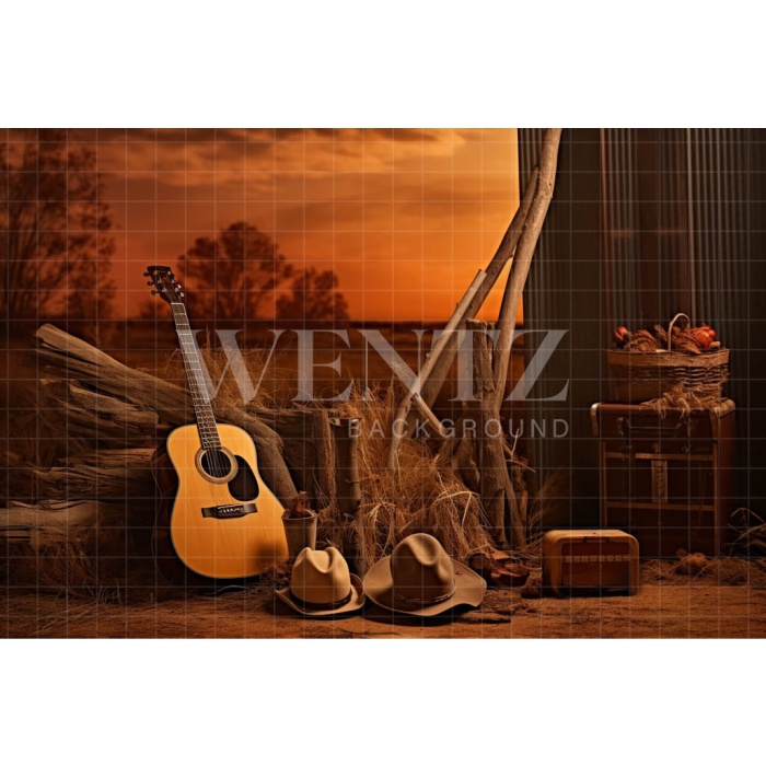 Fabric Photography Background Set with Guitar / Backdrop 4777