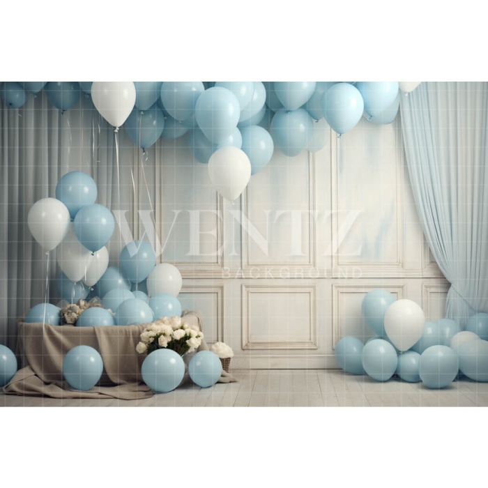 Fabric Photography Background Room with Blue Balloons / Backdrop 4898