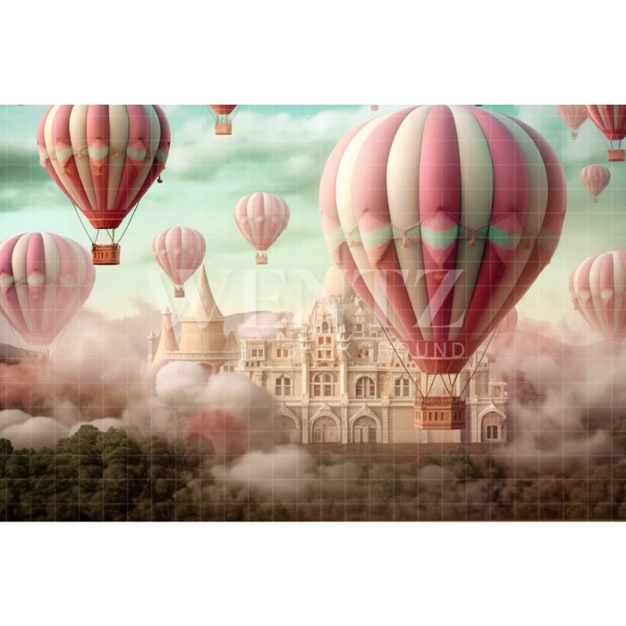 Fabric Photography Background Pink Hot Air Balloons / Backdrop 4907