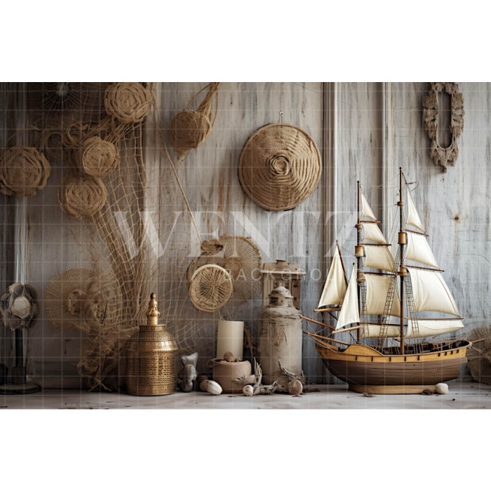 Fabric Photography Background Room with Ship / Backdrop 4915