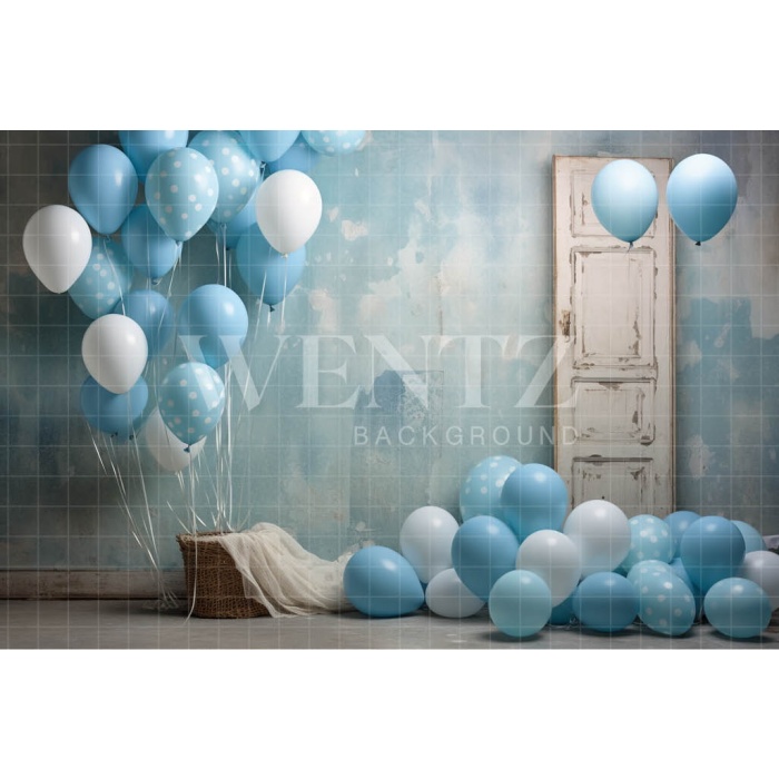 Fabric Photography Background White and Blue Balloons / Backdrop 4922