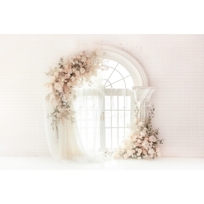 Fabric Photography Background Door with Flowers / Backdrop 5714