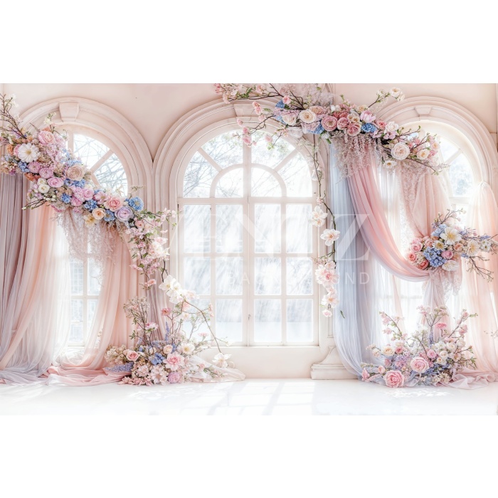 Fabric Photography Background Mother's Day Flowery Windows / Backdrop 5905