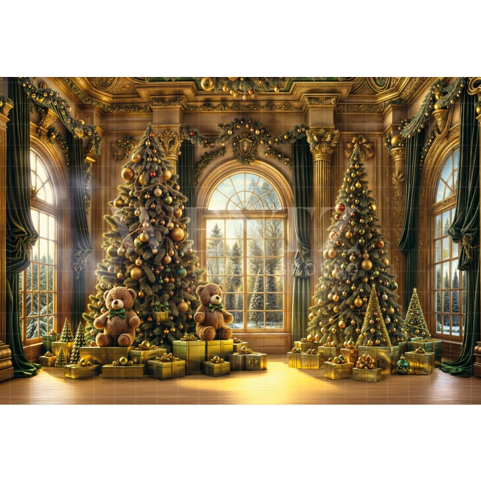 Fabric Photography Background Living Room with Window Christmas / Backdrop 6316