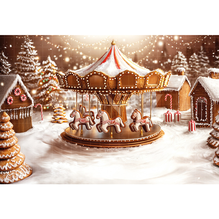 Fabric Photography Background Christmas Carousel / Backdrop 6502