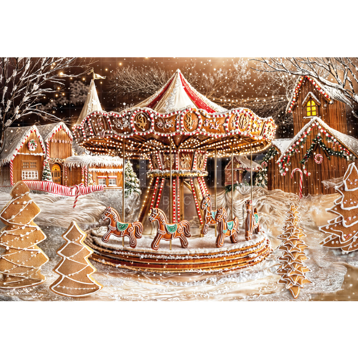 Fabric Photography Background Christmas Carousel / Backdrop 6503