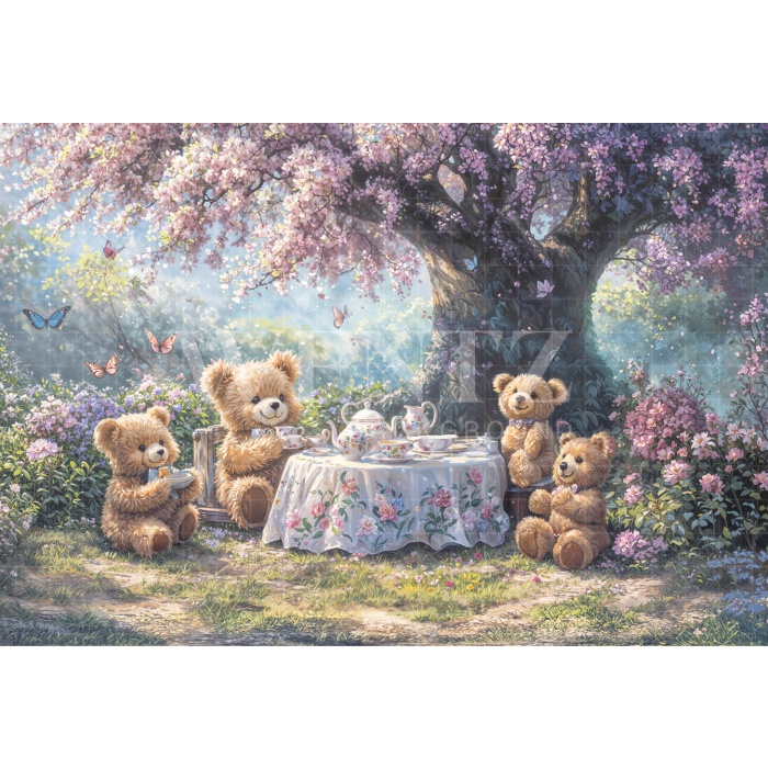 Fabric Photography Background Children's Day Bear Tea / Backdrop 6386