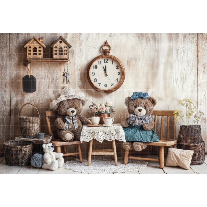 Fabric Photography Background Children's Day Bear Tea / Backdrop 6429