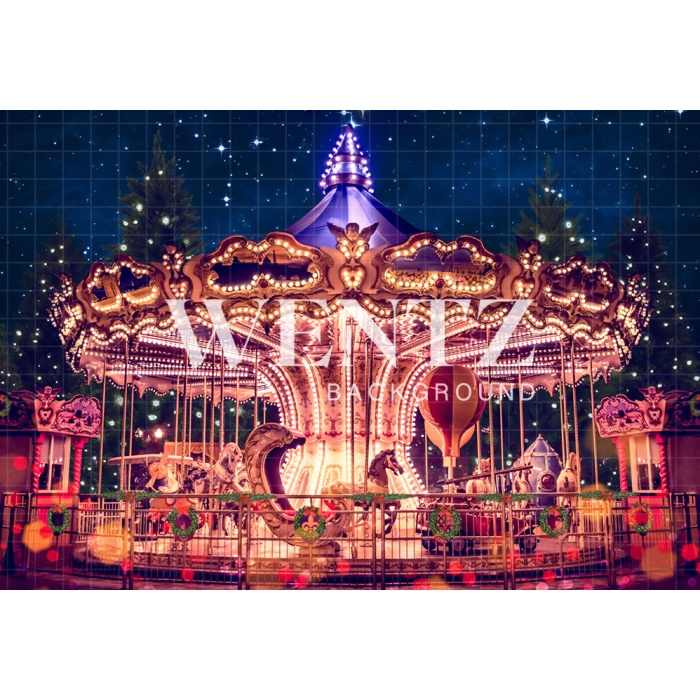 Fabric Photography Background Christmas Carousel / Backdrop 2317