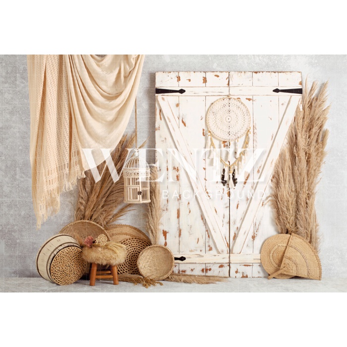 Fabric Photography Background Boho Wall and Door with Macramé / Backdrop 2246