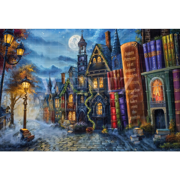 Fabric Photography Background Village of Books Halloween / Backdrop 6172