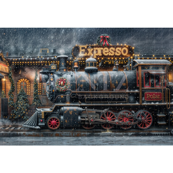 Fabric Photography Background Christmas Train / Backdrop 6257