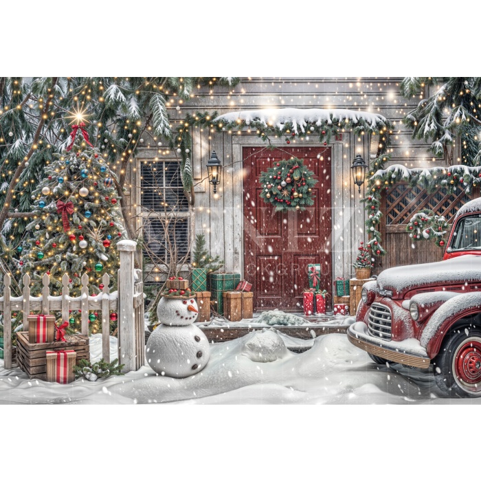 Fabric Photography Background Santa Claus Christmas House / Backdrop 6254