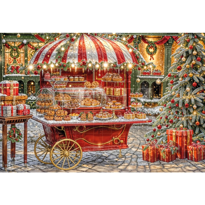 Fabric Photography Background Candy Cart Christmas / Backdrop 6272