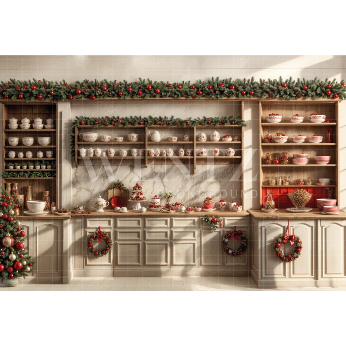 Fabric Photography Background Christmas Kitchen / Backdrop 6287