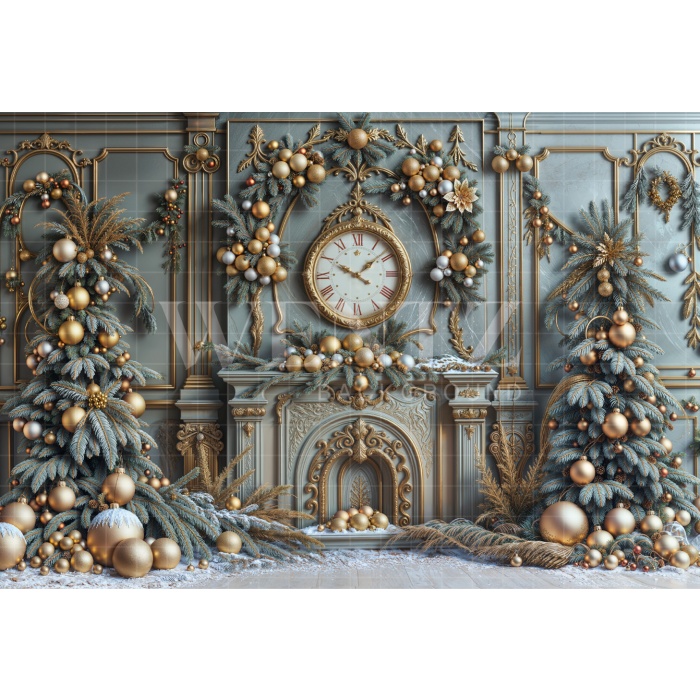 Fabric Photography Background Christmas Fireplace / Backdrop 6286