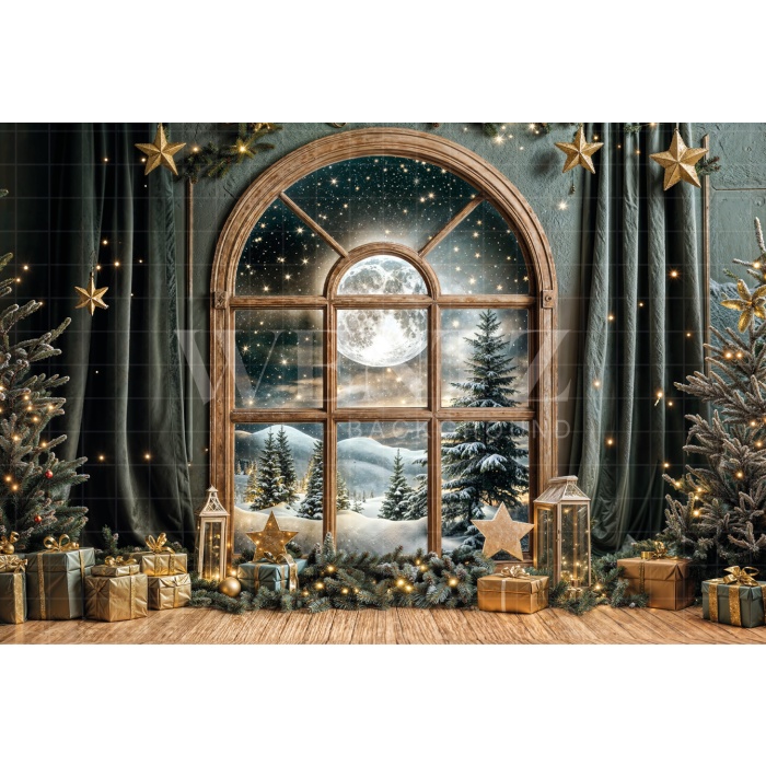 Fabric Photography Background Living Room with Window Christmas / Backdrop 6405