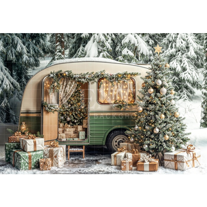 Fabric Photography Background Christmas Trailer / Backdrop 6455