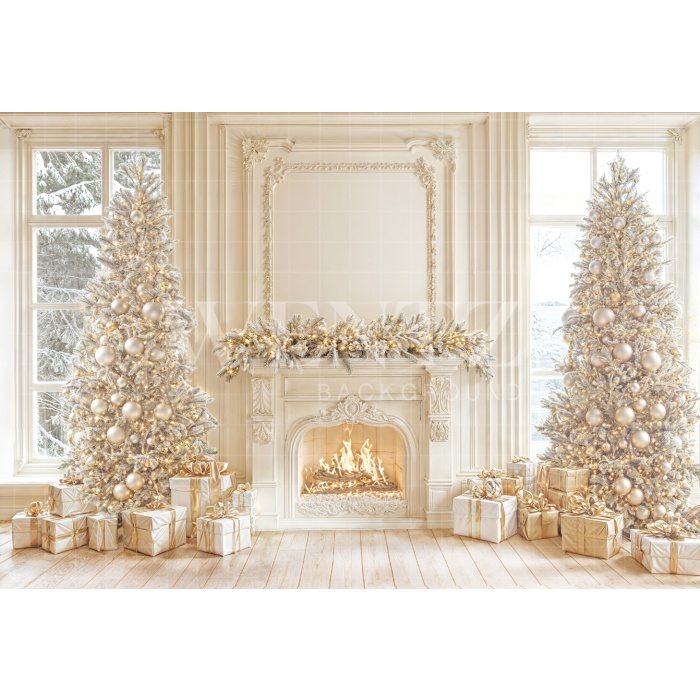 Fabric Photography Background Christmas Fireplace / Backdrop 6478