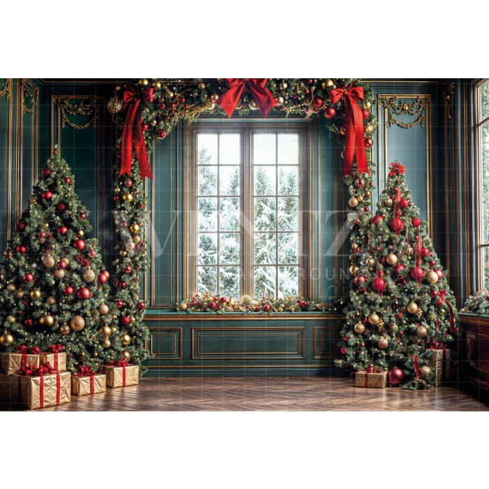 Fabric Photography Background Living Room with Window Christmas / Backdrop 6480