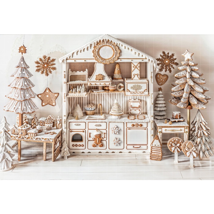 Fabric Photography Background Christmas Sweets Kitchen / Backdrop 6482