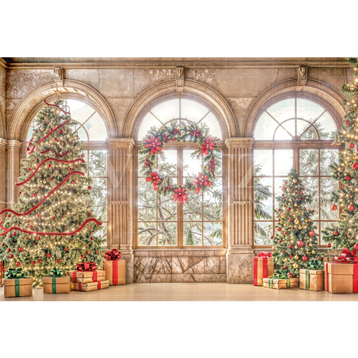 Fabric Photography Background Living Room with Window Christmas / Backdrop 6489