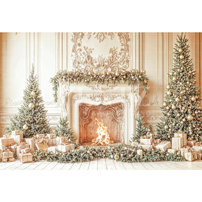 Fabric Photography Background Christmas Fireplace / Backdrop 6495