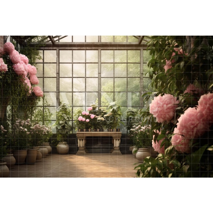 Fabric Photography Background Pink Peonies Greenhouse / Backdrop 3637